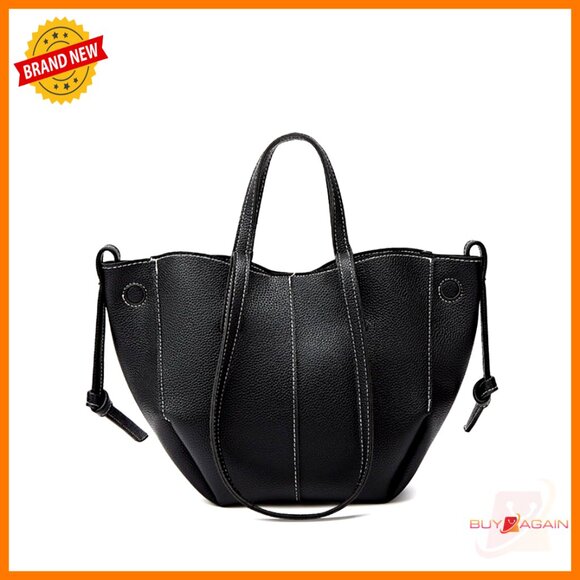 Handbags - Large Vegan Leather Tote Bag with Quilted Pattern and Shoulder Strap